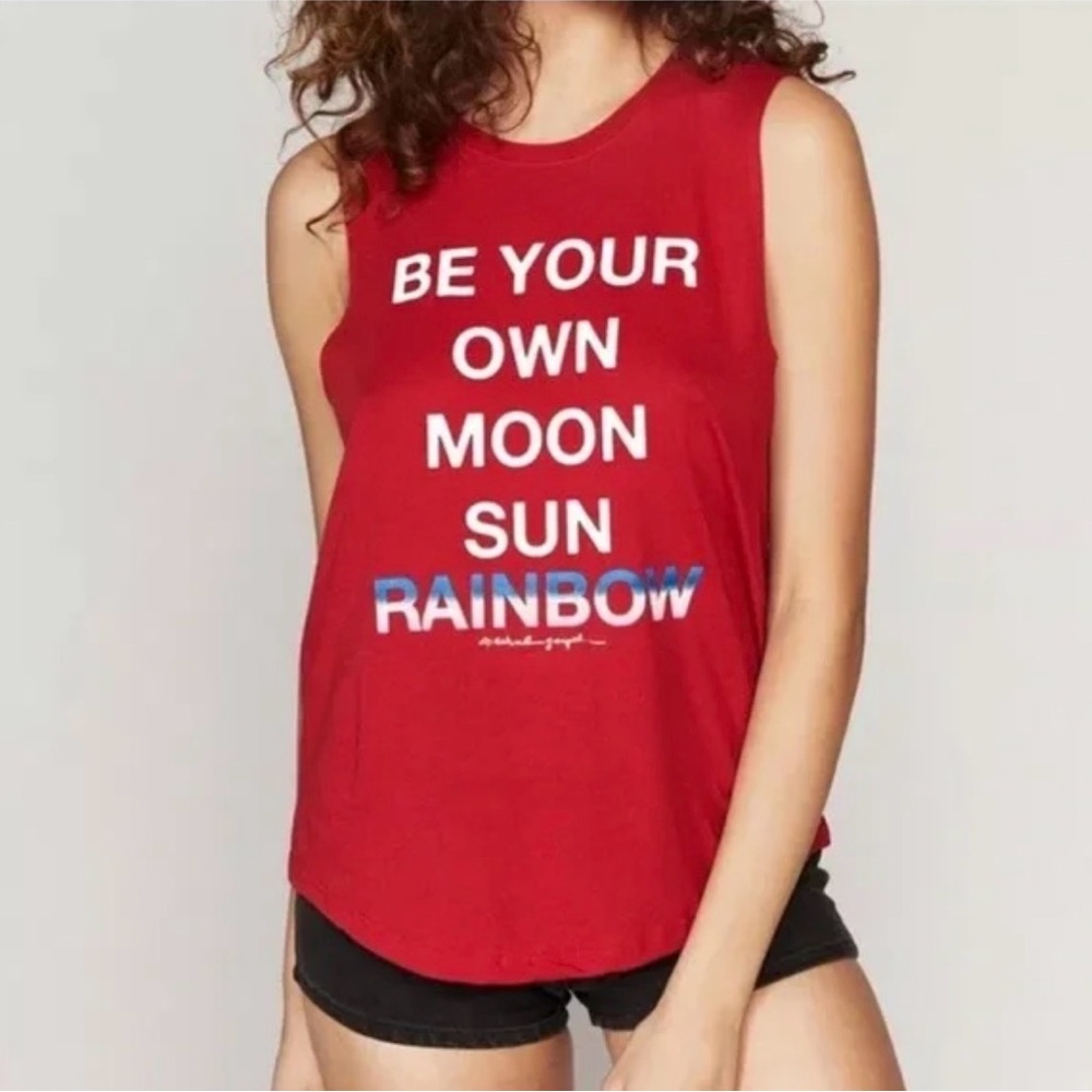 Spiritual Gangster Red Be Your Own Moon Sun Rainbow tee NWOT $58 retail
